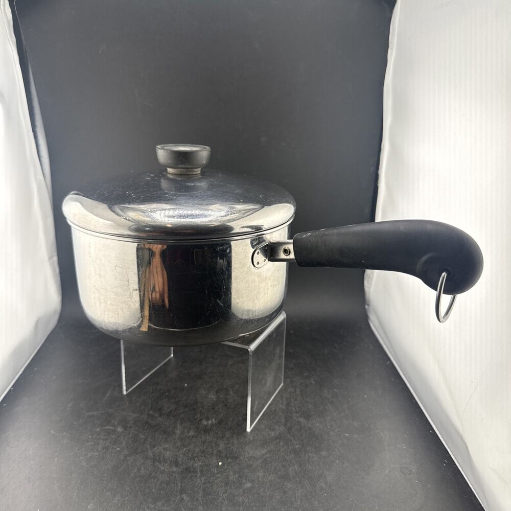 Vtg Revere Ware 2 Qt Stainless Steel Disc Bottom Tri-Ply Pot w/Lid